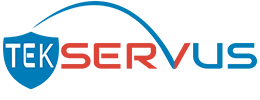 TEK Servus red and blue wordmark logo